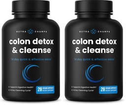 NutraChamps Colon Cleanse & Detox for Weight Loss [14 Day Quick Cleanser] Safe & Effective Formula with Probiotic & Digestive Enzymes for Constipation Relief (Pack of 2)