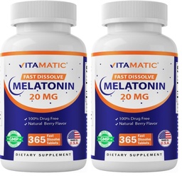 Mélatonine vitamatique 20 mg Comprimés : Végétarien, non-OGM, sans gluten.