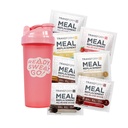 Transformer la boîte de rechange des repas Shake Variété avec Shaker rose, 7 packs de Shake à usage unique