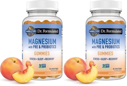Garden of Life Magnesium Citrate Supplement Gummies with Prebiotics & Probiotics for Stress,Sleep & Recovery - Vegan,Gluten Free,Kosher,Non-GMO,No Added Sugars,Peach Flavor,60 Count (Pack of 2)