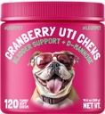 Cranberry UTI Chews for Dogs Bladder Support + D-Mannose soutient le rein Urinary Tract and Bladder Health Natural Cranberry Wellness Supplement Immune System Booster Natural Pet Antioxydant 120 Chews