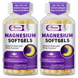 2 Pack High Absorption Magnesium Glycinate 400mg Softgels Supplement, Magnesium with Calcium - Highly Bioavailable - with Vitamin D3 & K2, for Sleep, Mood, Brain Support