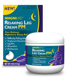 MagniLife Relaxing Leg Cream PM, 4 Oz, Homeopathic Nighttime Pain Reliever & Sleep Aid with Lavender & Magnesium, Non-Greasy Deep Penetrating Cream for Restless Legs & Discomfort