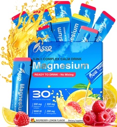 ASSR Pure Calm Cortisol Reducer Drink Sleep Aid Supplement, Ready to Drink No Mix, Triple Magnesium Glycinate, Malate, Citrate, Ashwagandha, L Theanine, Vitamin D, Sleep Relax Focus Mood Support, 30ct
