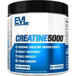Evlution Nutrition Créatine 5000 - Soutient la récupération plus rapide, la croissance musculaire maigre et la performance - Poudre avant et après l'entraînement - 5000mg pure créatine monohydratée par portion - 60 portions - Sans saveur