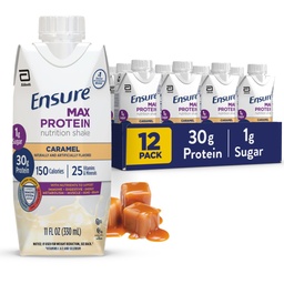 Ensure Max Protein Shake | Caramel | Ready to Drink | 30g Protein for Muscle Health | 1g Sugar, 4g Fiber | 11 fl oz, 12 Pack