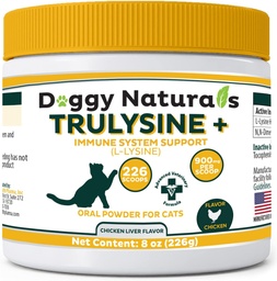 Trulysine Plus L-Lysine pour chats Imune Support Oral Poudre 8oz/226g - Chats et chatons de tout âge, éternuement, Runny Nez Rquinting, yeux aqueux Poulet Foie (U.S.A) (226 Grams (900mg / Scoop))