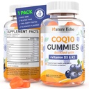 Nature Echo® CoQ10 Gummies 100mg, CoQ10-Ergänzung mit Vitamin D3 & K2, Coenzym Q10-Ergänzung Blueberry Flavor, Sugar Free, Heart Health, Bone Support & Antioxidant, Vegan, Non-GMO 60 Gummis