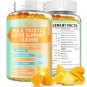 Nettoyer le foie Détox et réparer 2000 Mg Gummées de chardon de lait - Ananas de mangue - avec NAC, glutathion, racine de dandelion, feuille d'aloe vera, etc., sans gluten, 60 comtes