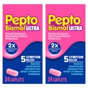 Pepto Bismol ULTRA Caplets, Relief de l'estomac relevé, Relief de la nausée, Relief des brûlures d'estomac, Relief de l'indigestion, Anti-diarrhée Médicaments pour adultes - 5 Relief des symptômes, 48 ct (2x24 ct)