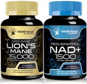WELLNESS LABSRX Lions Mane Supplement Kapseln - 120 Count - Pilzergänzung, Gehirnergänzungen für Gedächtnis und Fokus │ NAD Supplement, 1500mg - Liposomales NAD + Ergänzung mit Resveratrol | Bundle