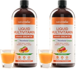 NatureWise Liquid Multivitamin Haarwachstum für Frauen & Männer + Tocogaia® für Haarwachstum & Hautelastizität Unterstützung + Biotin, Vitamin D, E, B - Zuckerfrei, Vegan - 30 fl oz, (Paket von 2)