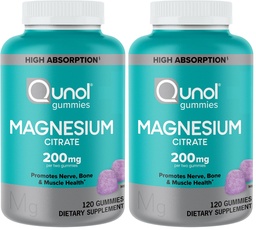 Qunol Magnésium Gommies pour adultes, 200mg Mg élémentaire (à partir de 1 750mg Magnésium-Citrate), High Absorption Mg-Supplement, Supports Nerve, Santé des os et des muscles, Végétarien,120 Compte(paquet de 2)