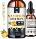 (2 Pack) Magnesium Glycinate Flüssigkeitstropfen | 1000mg Flüssiger Magnesiumkomplex mit D3, L-Thea & GABA für Energie, Schlaf, Nerven und Herzgesundheit, hohe Absorption, Ananas Flavor
