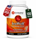 Comprimés de fer Irowell 65mg – 100 comprimés pour une alimentation complète de 100 jours Fumarate de fer pour l'énergie, la force musculaire et l'immunité – Supplément de fer pour les hommes et les femmes