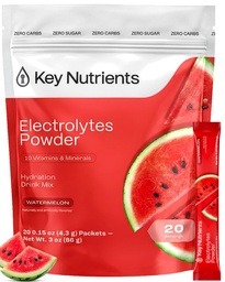 KEY NUTRIENTS Electrolytes Powder Packets - Multivitamin Watermelon 20 Pack Hydration Packets - Travel Hydration Powder - Improved Refreshing Taste - Made in USA - No Sugar, No Calories, Gluten Free