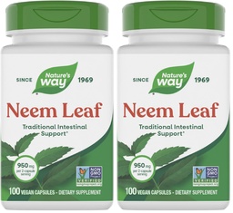 Nature's Way Neem Leaf Capsules,Traditional Intestinal Support*,Used in Ayurveda,950 mg per 2-Capsule Serving,Non-GMO Project Verified,Vegan,(Packaging May Vary),100 Count (Pack of 2)