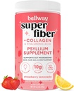 Poudre Super Fibre Bellway + Collagène, Poudre sans sucre de Psyllium Husk avec Peptides de Collagène et acide hyaluronique pour la santé de Gut, peau saine, ongles, os et articulations, citronade de fraise (11 portions)