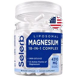 18 in 1 Magnesium Complex for Women and Men | Liposomal Magnesium Supplement with Glycinate, Citrate, Malate, Taurate, D3 & K2 | High Absorption for Muscle, Sleep, Bone, Nerve Support | 90 Capsules
