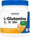 Nutricost L-Glutamine en poudre sucrée avec Stevia (500 Grams, Peach Mango) - Supplément pour le soutien Gut, 5 Grams de L-Glutamine par portion - Sans gluten, sans OGM