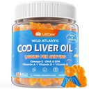 Cod Liver Oil Gummies 1000mg for Kids & Adults - w/Omega 3 (EPA & DHA), Vitamins A, D3 & K2 - Cod Liver Oil Omega 3 Gummies for Immune, Brain & Cognitive Support, Sugar-Free, Orange Flavor, 60Cts