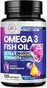 Omega 3 Suppléments à l'huile de poisson 2400mg - Triple force Omega 3 Acides gras, Santé du cœur naturel Cerveau et soutien articulaire - Acides gras avec EPA et DHA - Supplément à l'huile de poisson capturé sauvage - 120 Softgels