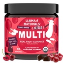 Lama Naturals Enfants Multivitamine Gommies, Vegan, Organique avec Vitamine D, C & K, Vitamines Gommy de fruits, Supplément à croquer, Multivitamine d'aliments entiers, Pas d'ajout de canne à sucre, Cerise, 90 Ct