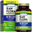 Raw Flora Probiotics with Prebiotics | 30 Billion CFU | 33 Daily Digestive Capsules | Vegan, Non-GMO & Gluten Free Supplement for Women and Men