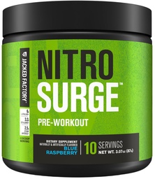 Jacked Factory NITROSURGE Pre Workout Supplement - Endless Energy, Instant Strength Gains, Clear Focus, Intense Pumps - NO Booster & Preworkout Powder with Beta Alanine - 10 Servings, Blue Raspberry