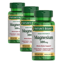 Nature's Bounty Magnesium, Mineral Supplement, Supports Bone and Muscle Health, 500 mg, Coated Tablets, 100 Count (Pack of 3)