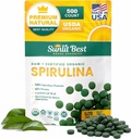 Comprimés de spiruline au soleil - Comprimés de spiruline biologique USDA Premium 500 Comte - Spirulines naturelles Burst organique pour le soutien immunitaire Croissance musculaire, Boost énergétique avec/Chlorophylle - Protéines élevées, non OGM