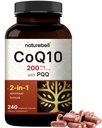 NatureBell CoQ10 200mg avec PQQ, 240 Capsules de Veggie.Forme stable à haute absorption – Support antioxydant pour la santé du coeur et de l'énergie – Supplément Coenzyme de force supplémentaire Q10