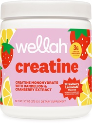 La créatine de Wellah pour les femmes - Monohydrate de créatine avec extrait de dandelion et canneberge (50 portions, citronnade de fraise)