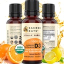 Les gouttes de vitamine D liquide biologique pour les enfants et les adultes, sans sucre. Facile à utiliser 1000 UI/Drop dans l'huile de noix de coco MCT. Supplément Max Absorption VIT D3. Grand goût (Citrus)