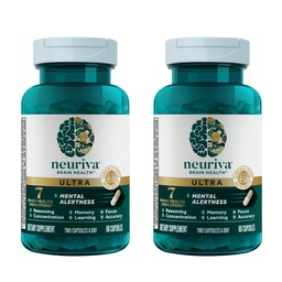 NEURIVA Ultra Cerveau Supplément pour alerte mentale, mémoire, focus et concentration avec Cognivive testé cliniquement, Neurofactor, Phosphatidylsérine, Vitamines B6 & B12, 60 Capsules de comptage (2 Pack)