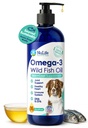 Huile de poisson liquide pour chiens avec acides gras oméga 3, 6 et 9, prise sauvage d'Islande, supplément de peau et de manteau pour Shedding, peau démangeaison, allergies, santé du cerveau et du coeur, riche en EPA + DHA - 16 oz