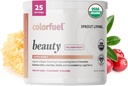 Sprout Living, Colorfuel Beauty Powder Drink Mix, Organic Superfoods + Adaptogens.Support des cheveux, de la peau et des ongles, Vegan Collagen Boost, Biotine, Silica, Vitamine C, Super Berry Flavor (25 portions)