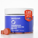 UpNourish Magnesium Gummies pour adultes et enfants Magnesium Citrate Gummies 600mg, Supplément Calme pour la relaxation musculaire, la santé osseuse et digestive, Citrato de Magnesio, Vegan, Non-OGM, 120 Comte