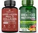 Bien-être sain Super-Absorb Multi Collagène Pilules (Type I II III V X) Herbes organiques et biopérine + Multivitamine d'aliments entiers pour les femmes - Multivitamines naturelles, minéraux, extraits organiques