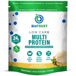 BioTrust Poudre de protéines à faible teneur en glucides – Mélange naturel et délicieux de lactosérum et de caséine de vaches sans hormones alimentées par l'herbe – Non OGM, sans soja, sans gluten, sans hormones (Vanilla)