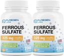 Puregen Labs Sulfate de fer 325 mg (65 mg de fer élémentaire) Supplément de fer à haute puissance.