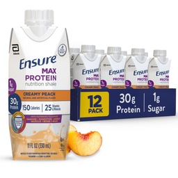 Ensure Max Protein Creamy Peach Nutrition Shake | 30g Protein, 1g Sugar, 4g Fiber Blend | 12 Pack