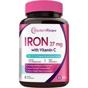 Doctor's Recipes Iron Supplement for Pregnant Women, Chelated Iron Bisglycinate, with Vitamin C for High Absorption, Gentle, Red Blood Cell Production Support, 60 Vegan Caps