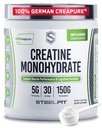 SteelFit Creapure Creatine Monohydrate Powder - German Creatine Powder for Men & Women - Gym Workout Nutritional Supplements for Muscle Gain, Brain Health & Strength Building, 5g Per Serv, 30 Servings