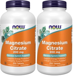 Now Supplements,Magnesium Citrate 200 mg,Enzyme Function*,Nervous System Support*,250 Count (Pack of 2)