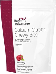 Avantage bariatrique Citrate de calcium Morceaux à croquer 500 mg - Très absorbant et digestible - Vitamine D3 - Supplément de calcium facilement à croquer - Arôme de framboise - 90 Compte