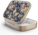 Pille Case Pille Box mit Spiegel Retro 2 Compartment Small Pill Case für Geldbörse oder Tasche Bronze Rechteckige Pille Box oder Vitamine, Fischöl, Ergänzungen, Pille Enthalten Reise-Geschenk(Retro Rose Floral)