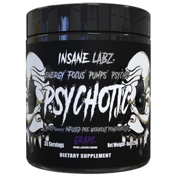 Insane Labz Psychotic Black Edition Mid Stimulant Pre Workout Powder, Energy Focus Pumps, Loaded with Creatine Beta Alanine Taurine Fueled by AMPiberry, 35 Servings (Grape)