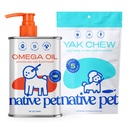 Huile d'Oméga pour chiens - Suppléments d'huile de poisson 8 Oz & 5 Petit Yak Chews pour chiens