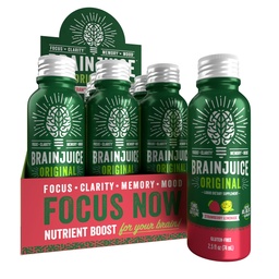 BrainJuice Brain Support Shot, Gluten Free Supplement Shots for Energy & Focus, Healthy Drinks with Alpha GPC, Vitamin B, 2.5 fl oz, 12 Pack (Strawberry Lemonade)